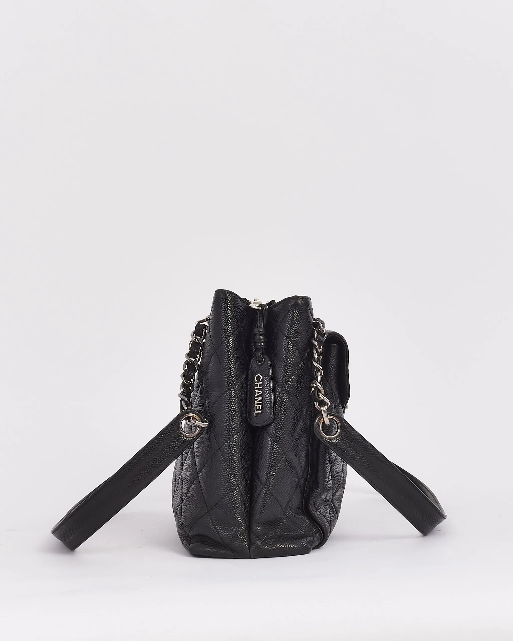 Chanel Vintage Black Caviar Leather Front Pocket Shoulder Bag
