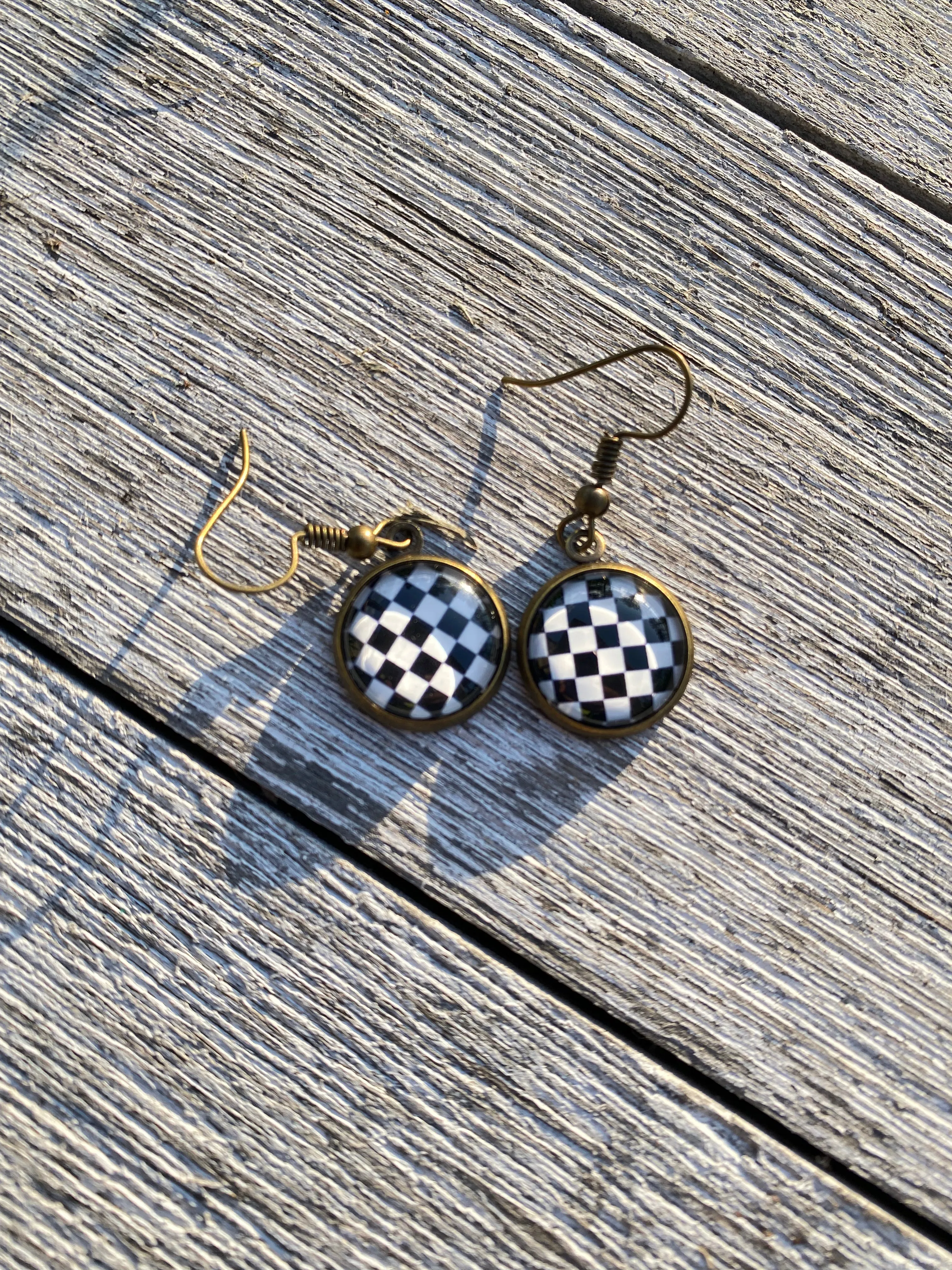 Checkered Black and white Dangle Earrings