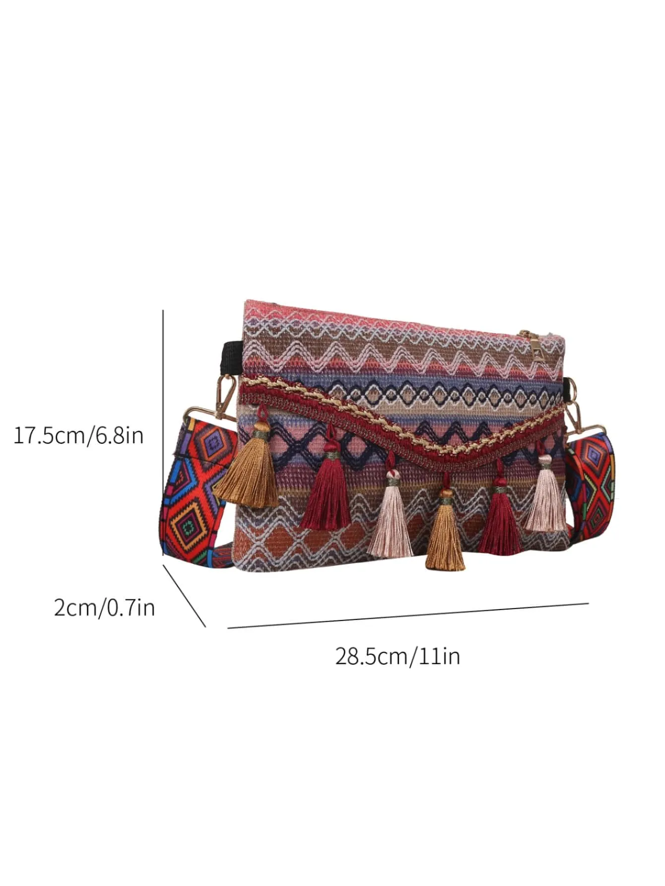Chevron Pattern Tassel Decor Flap Square Bag - Multicolor