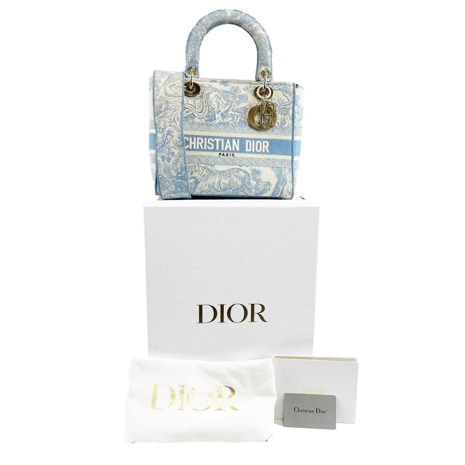 Christian Dior Toile de Jouy Lady D-Lite Bag Embroidered Canvas Cornflower Blue
