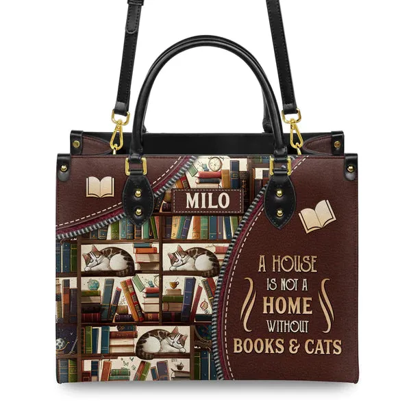Christianartbag Handbags, A House Is Not A Home Without Books And Cats, Handbag Design, Monogram Leather Handbag, Gifts for Women, CABLTB06271223.