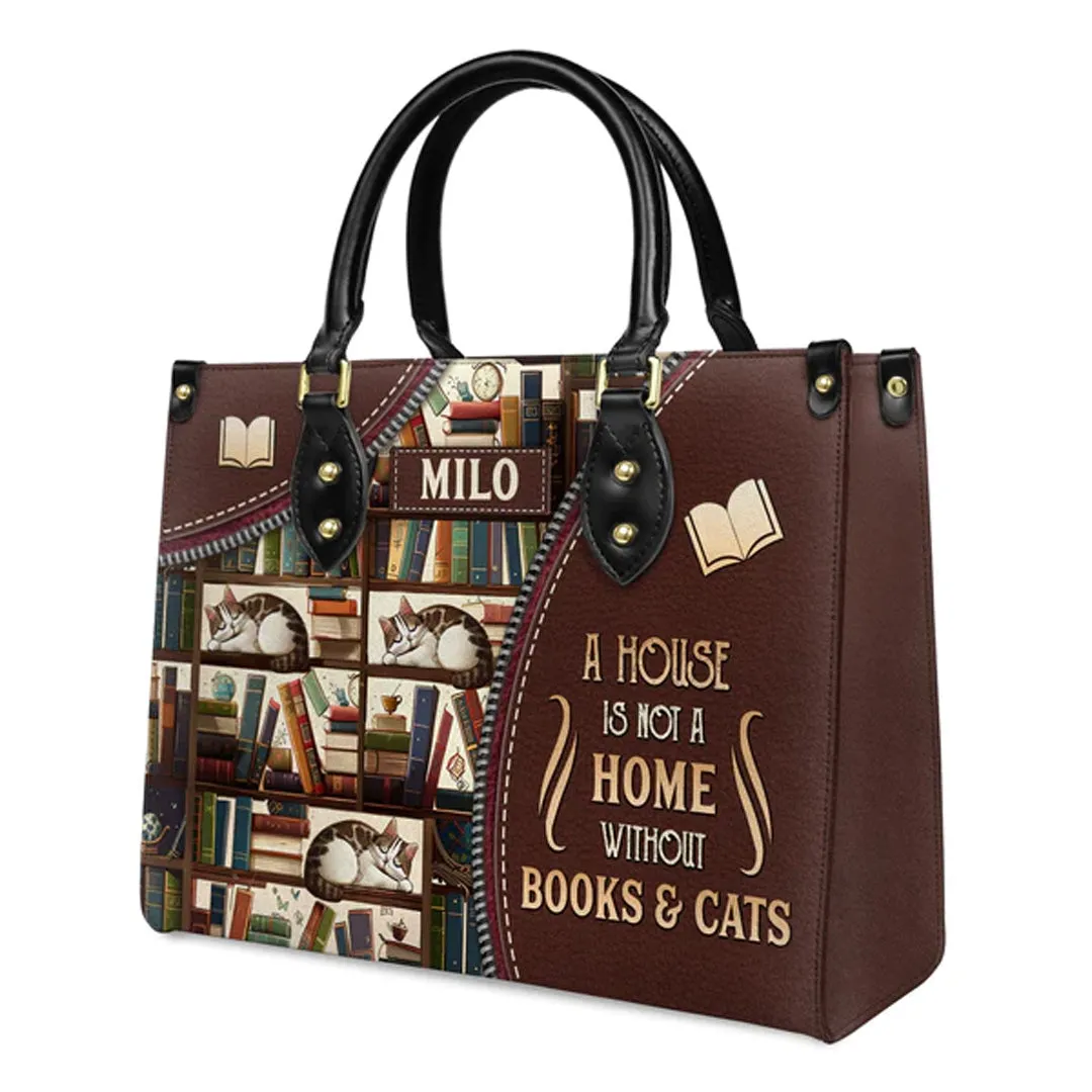 Christianartbag Handbags, A House Is Not A Home Without Books And Cats, Handbag Design, Monogram Leather Handbag, Gifts for Women, CABLTB06271223.