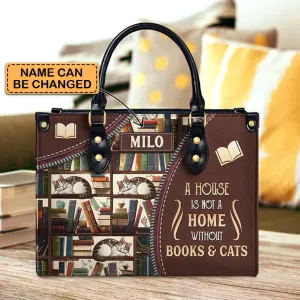Christianartbag Handbags, A House Is Not A Home Without Books And Cats, Handbag Design, Monogram Leather Handbag, Gifts for Women, CABLTB06271223.