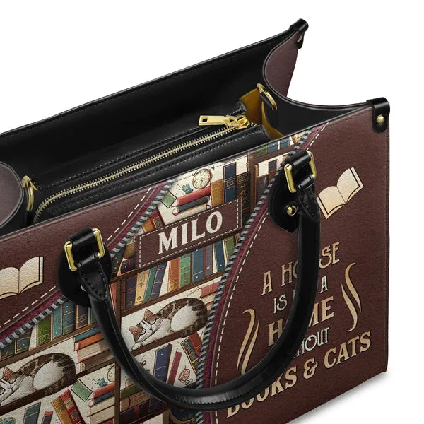 Christianartbag Handbags, A House Is Not A Home Without Books And Cats, Handbag Design, Monogram Leather Handbag, Gifts for Women, CABLTB06271223.