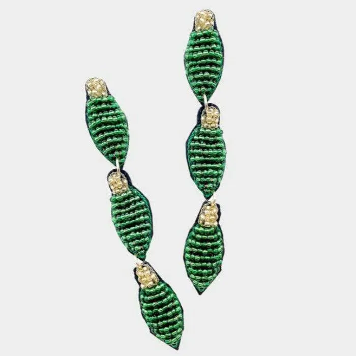Christmas Green Ornament Bulb Seed Bead Earrings