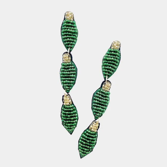 Christmas Green Ornament Bulb Seed Bead Earrings
