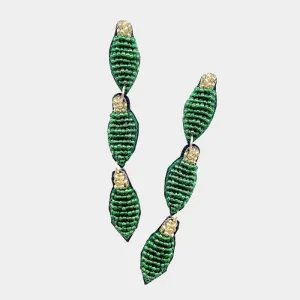 Christmas Green Ornament Bulb Seed Bead Earrings
