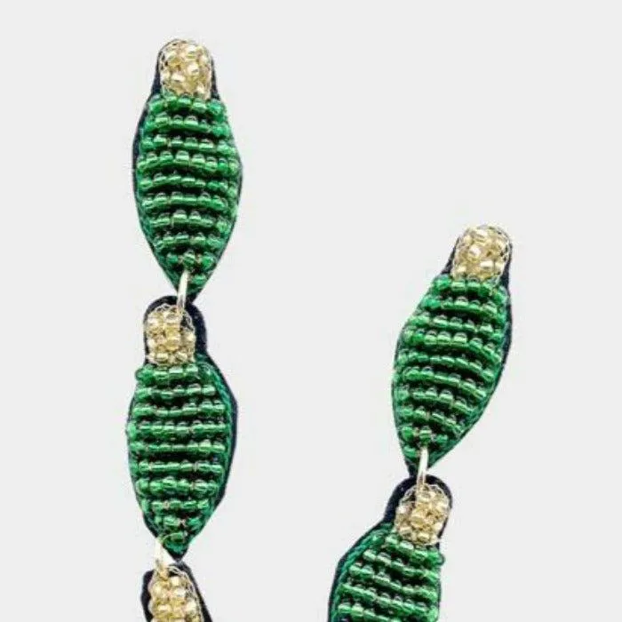 Christmas Green Ornament Bulb Seed Bead Earrings