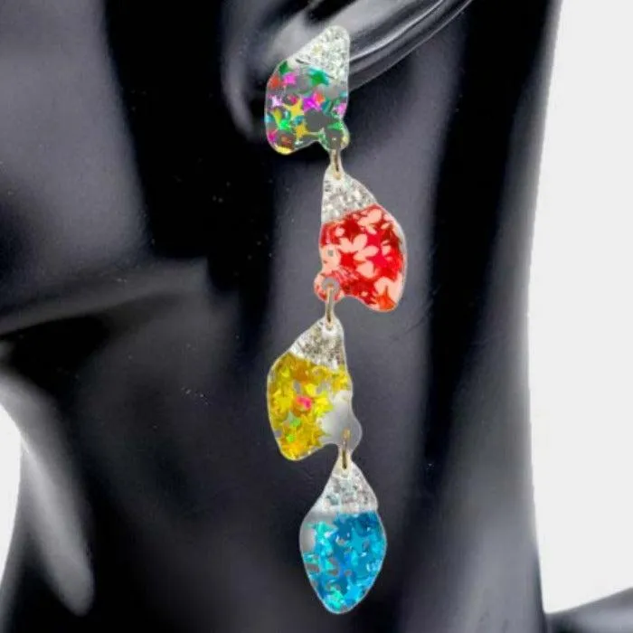 Christmas Ornament Bulb Multi Color Resin Dangle Earrings