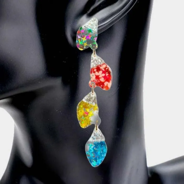 Christmas Ornament Bulb Multi Color Resin Dangle Earrings