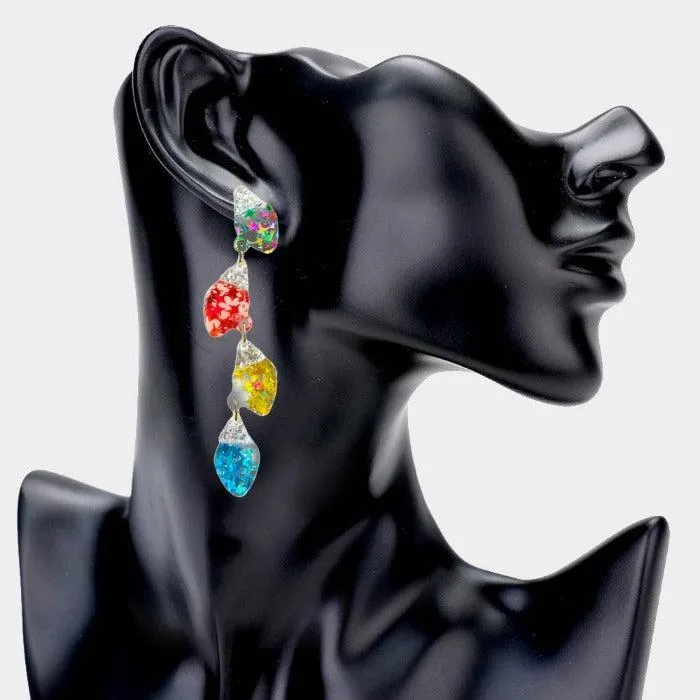 Christmas Ornament Bulb Multi Color Resin Dangle Earrings