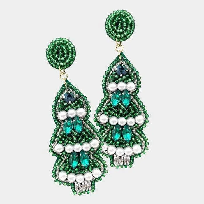 Christmas Tree Pearl Multi Beaded Dangle Earrings