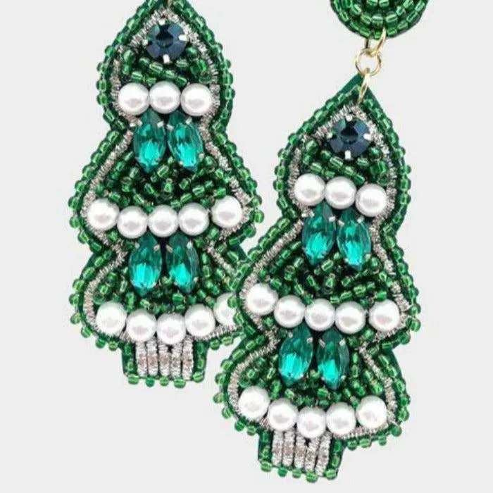 Christmas Tree Pearl Multi Beaded Dangle Earrings