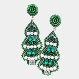 Christmas Tree Pearl Multi Beaded Dangle Earrings