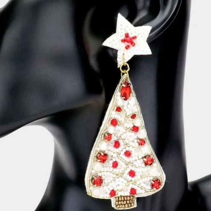 Christmas Tree Seed Bead Dangle Earrings
