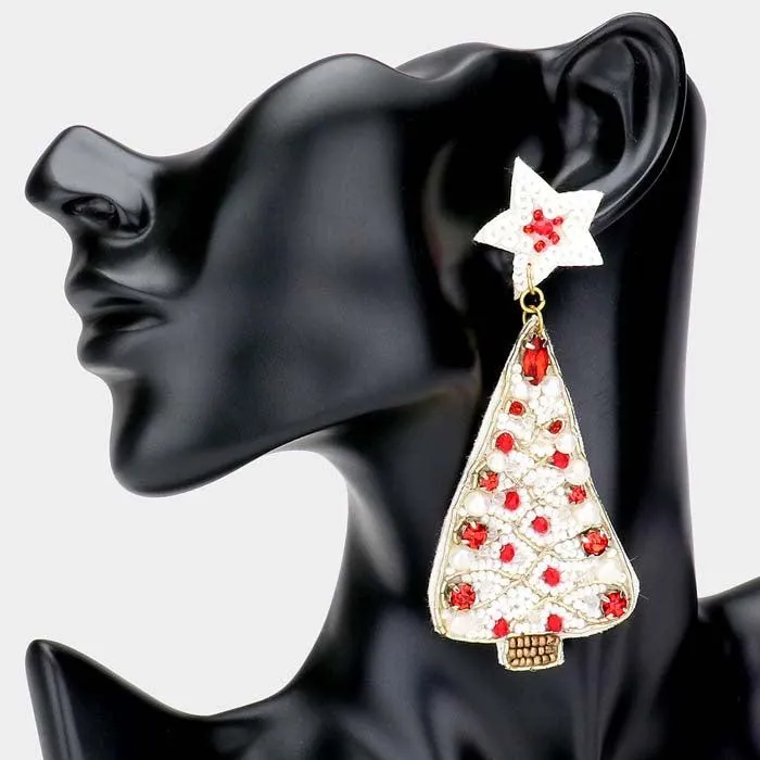 Christmas Tree Seed Bead Dangle Earrings