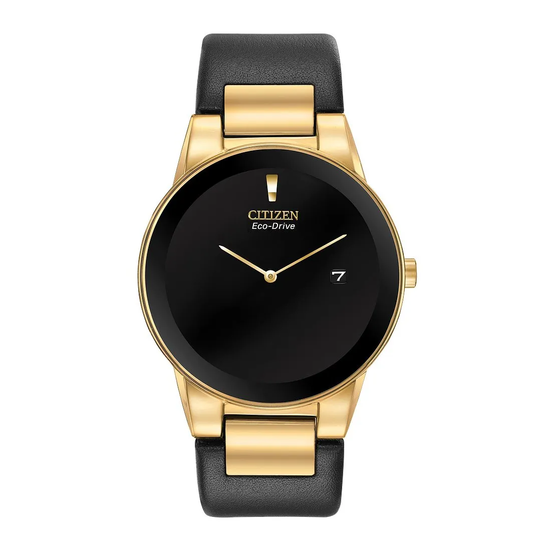 Citizen Axiom Mens Eco Drive Gold Tone Black Leather Strap Watch