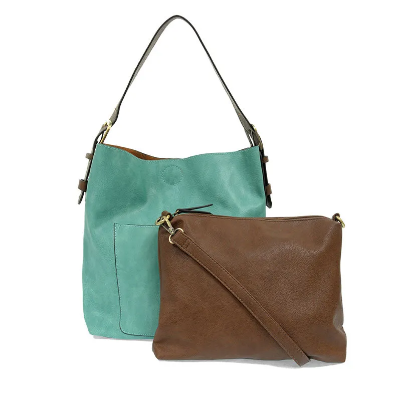 Classic Hobo Handbag in Turquoise/Coffee