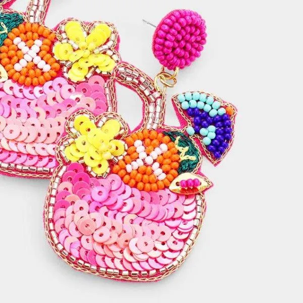 Cocktail Pink Seed Bead Felt Back Earrings