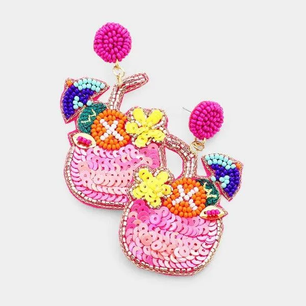 Cocktail Pink Seed Bead Felt Back Earrings