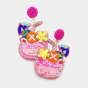 Cocktail Pink Seed Bead Felt Back Earrings