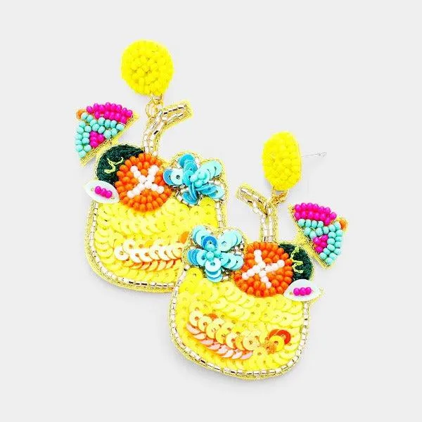 Cocktail Yellow Seed Bead Felt Back Earrings