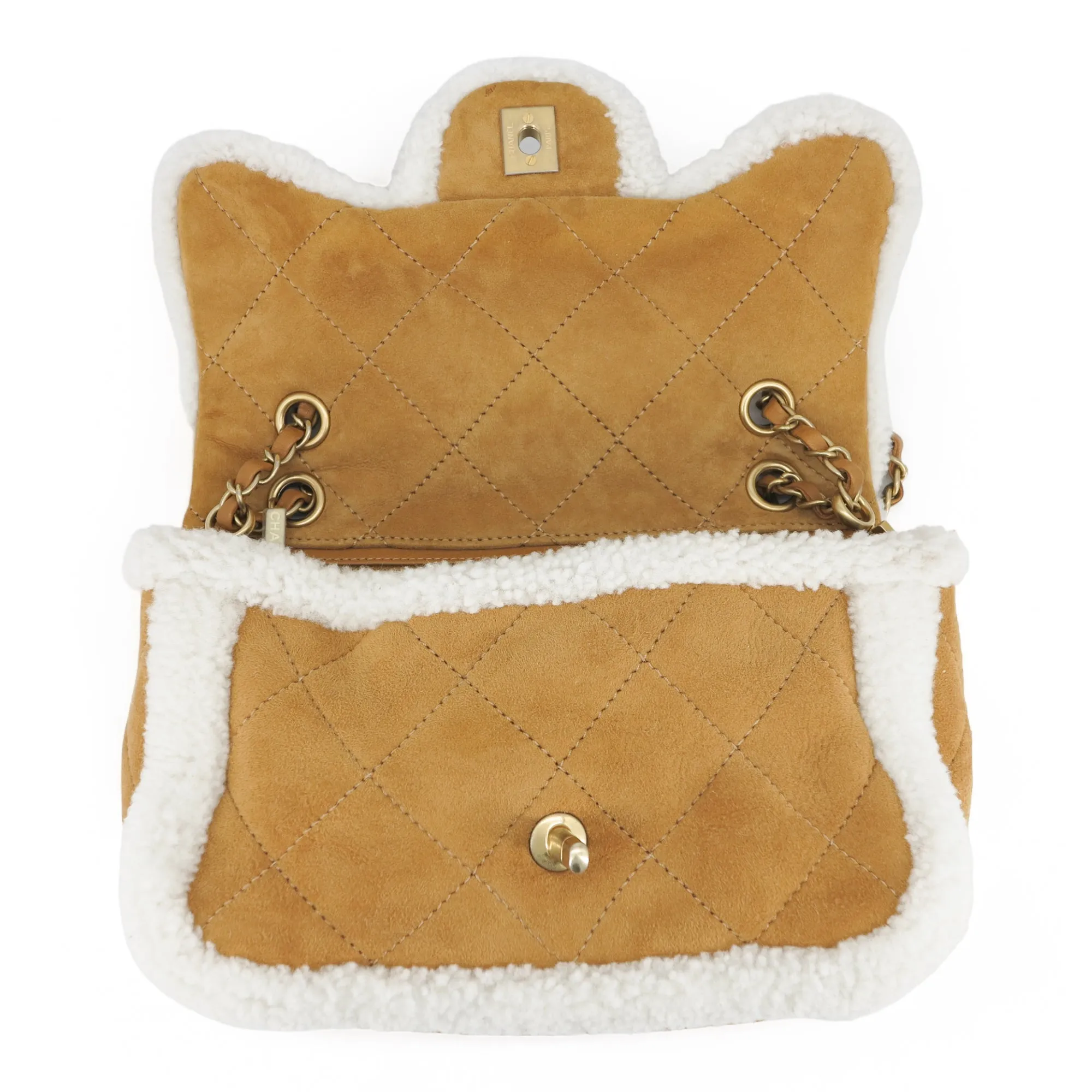 Coco Neige Shearling Camel Suede Medium Flap Bag