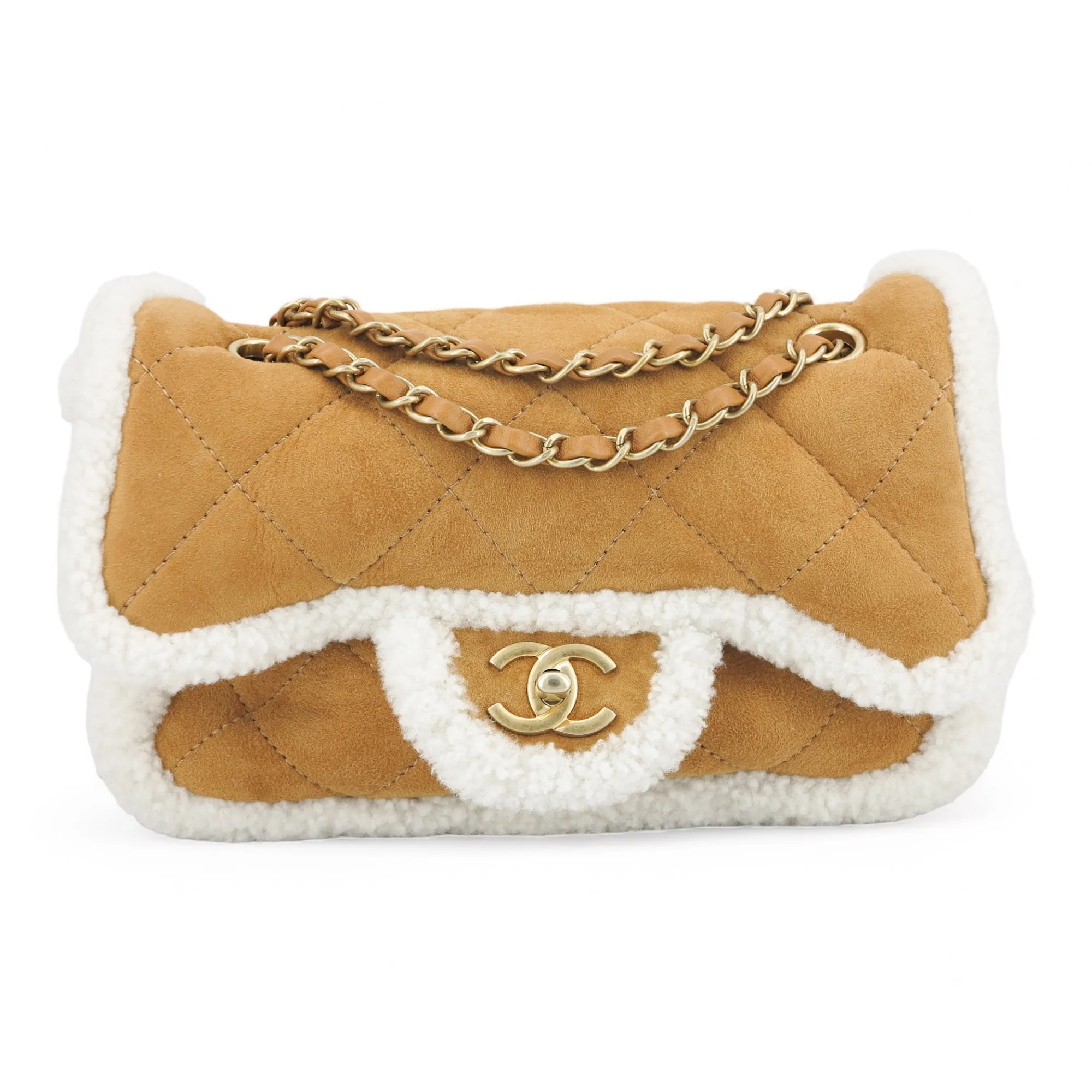 Coco Neige Shearling Camel Suede Medium Flap Bag
