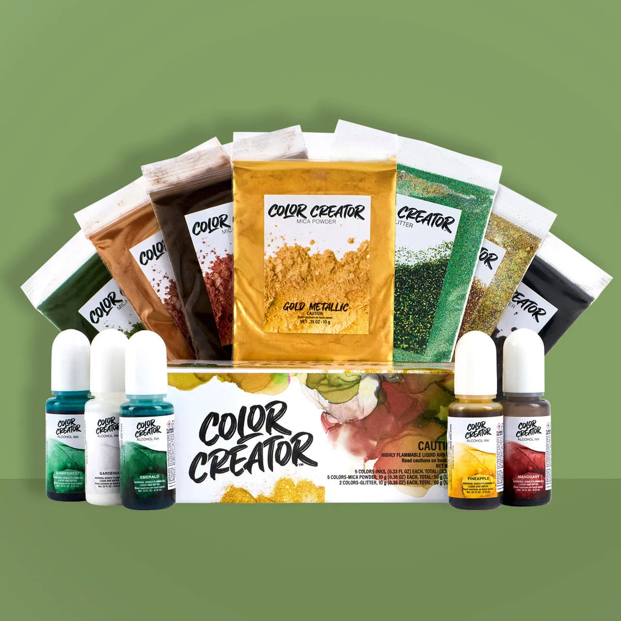 Color Creator Greenland Kit - 12 Mica Powders Alcohol Inks & Glitters