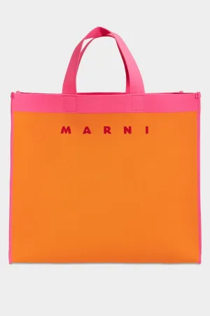 Colorblock Cotton Shopper Tote Bag in Orange and Fuchsia