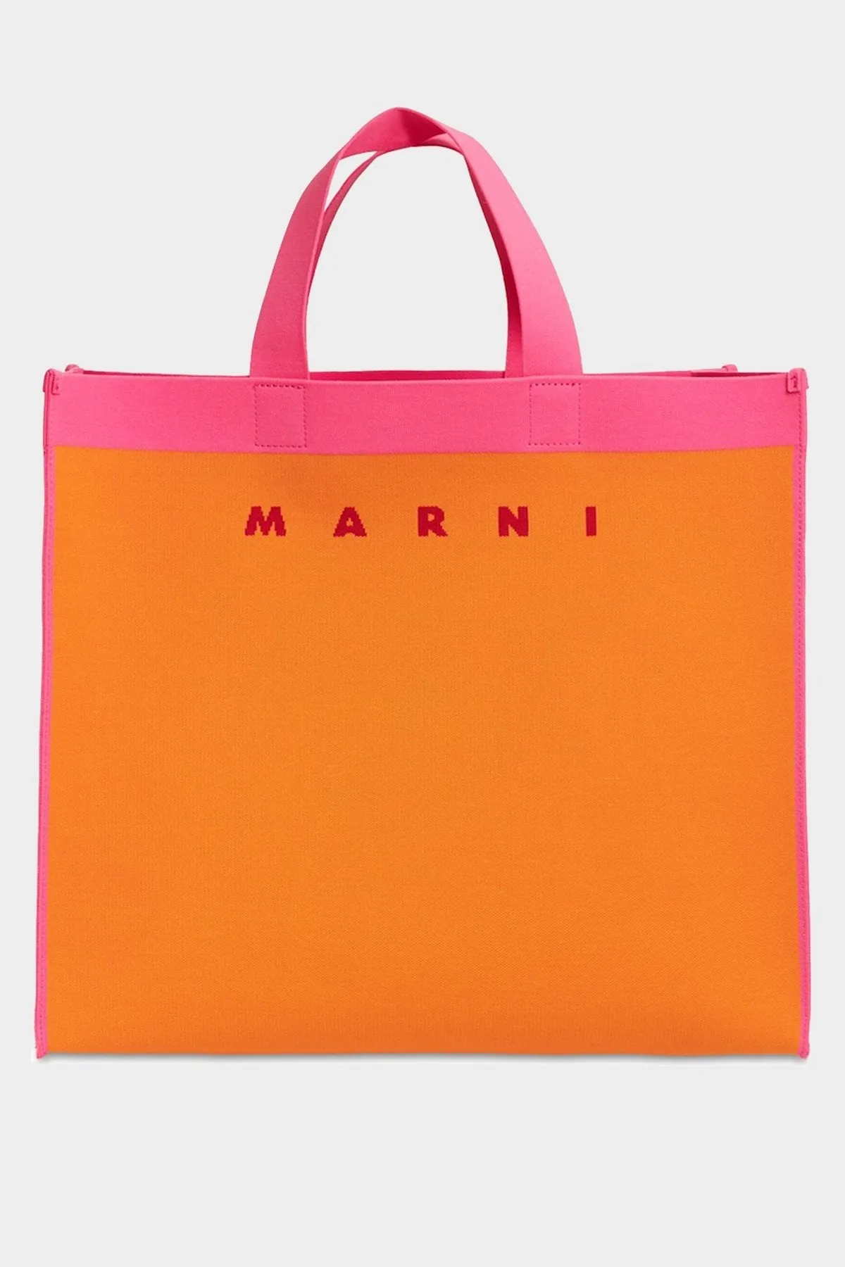 Colorblock Cotton Shopper Tote Bag in Orange and Fuchsia