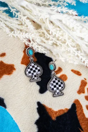 Cosmic Check Spade Turquoise Dangle Earrings