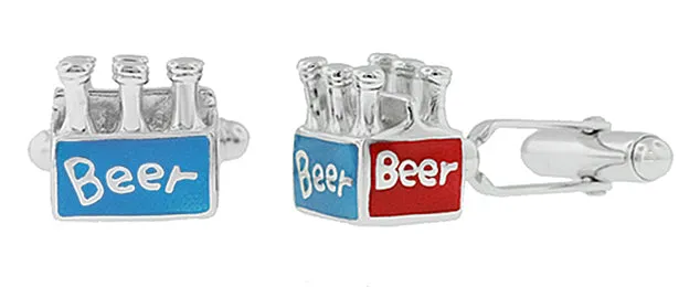 Craft Beer Cufflinks in Sterling Silver with Red and Blue Enamel