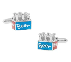 Craft Beer Cufflinks in Sterling Silver with Red and Blue Enamel