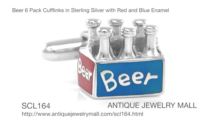 Craft Beer Cufflinks in Sterling Silver with Red and Blue Enamel