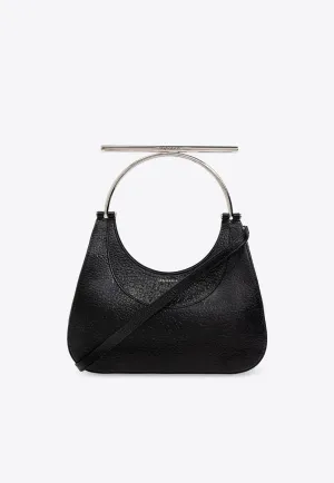 Cross-Bar Leather Top Handle Bag