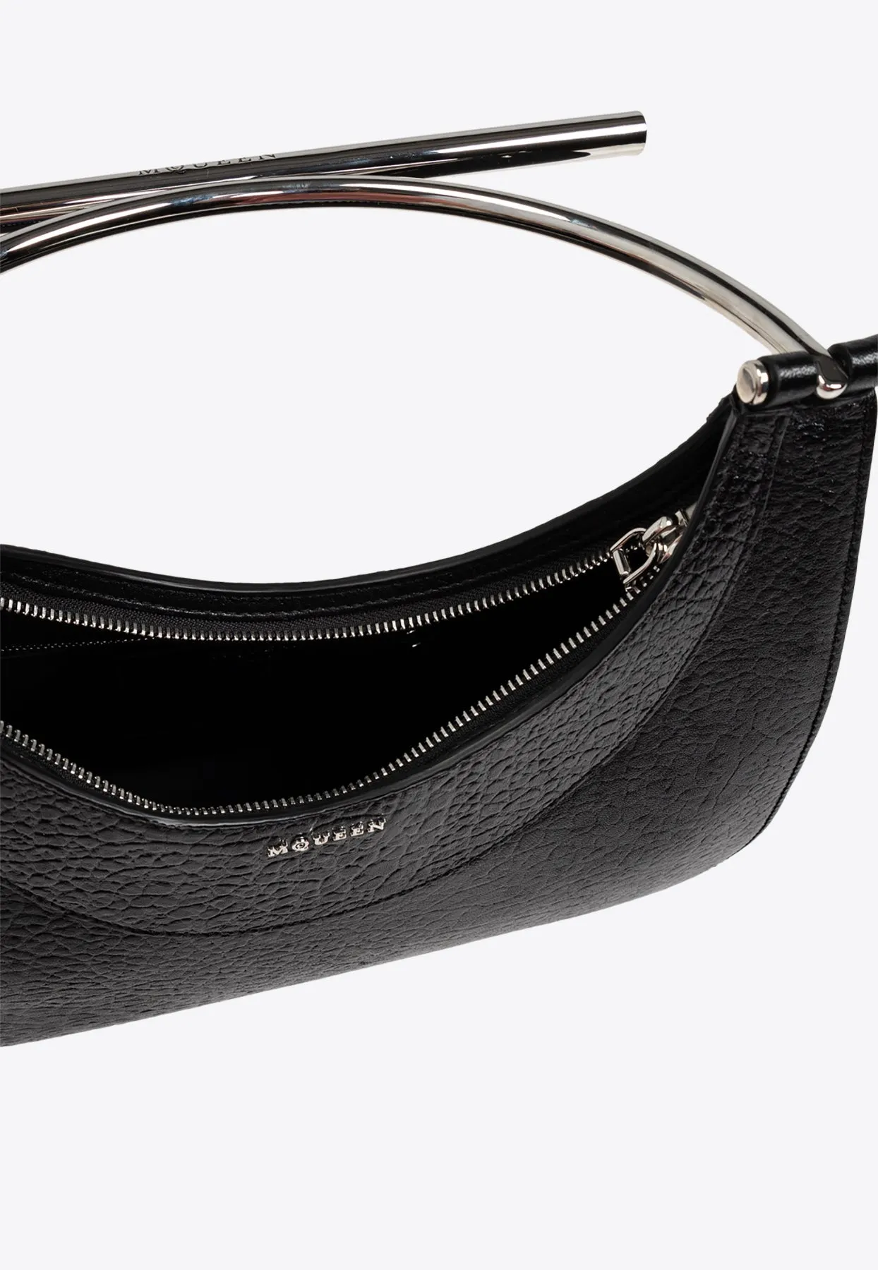 Cross-Bar Leather Top Handle Bag