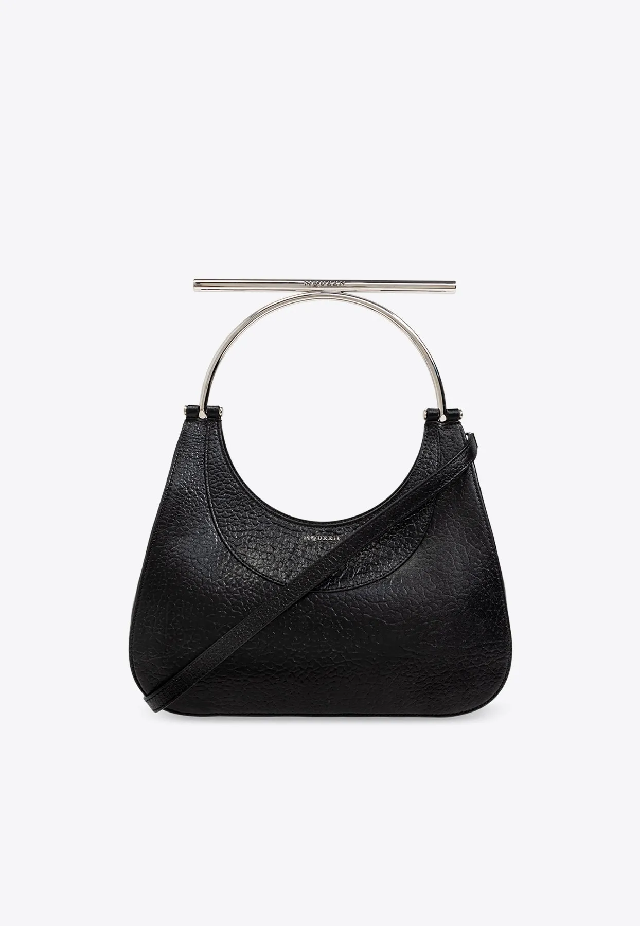 Cross-Bar Leather Top Handle Bag