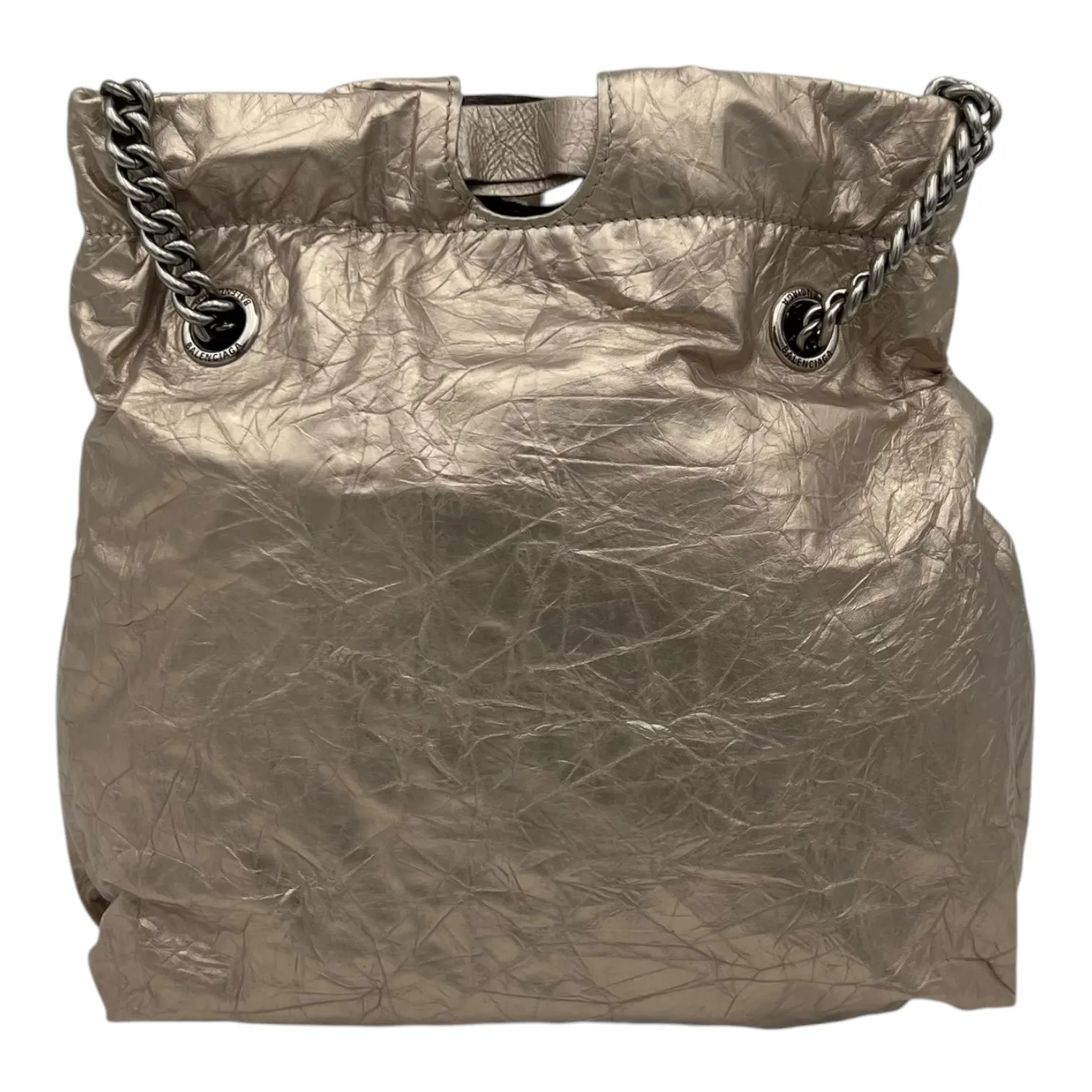 Crush Small Metallic Beige Shoulder Bag in Distressed Leather, Silver hardware