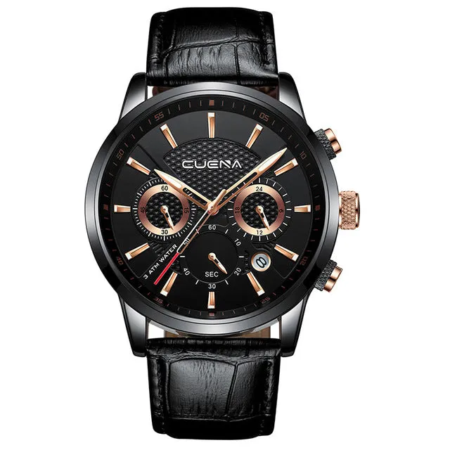 CUENA Genuine Leather 30M Waterproof Quartz Fashion Watch