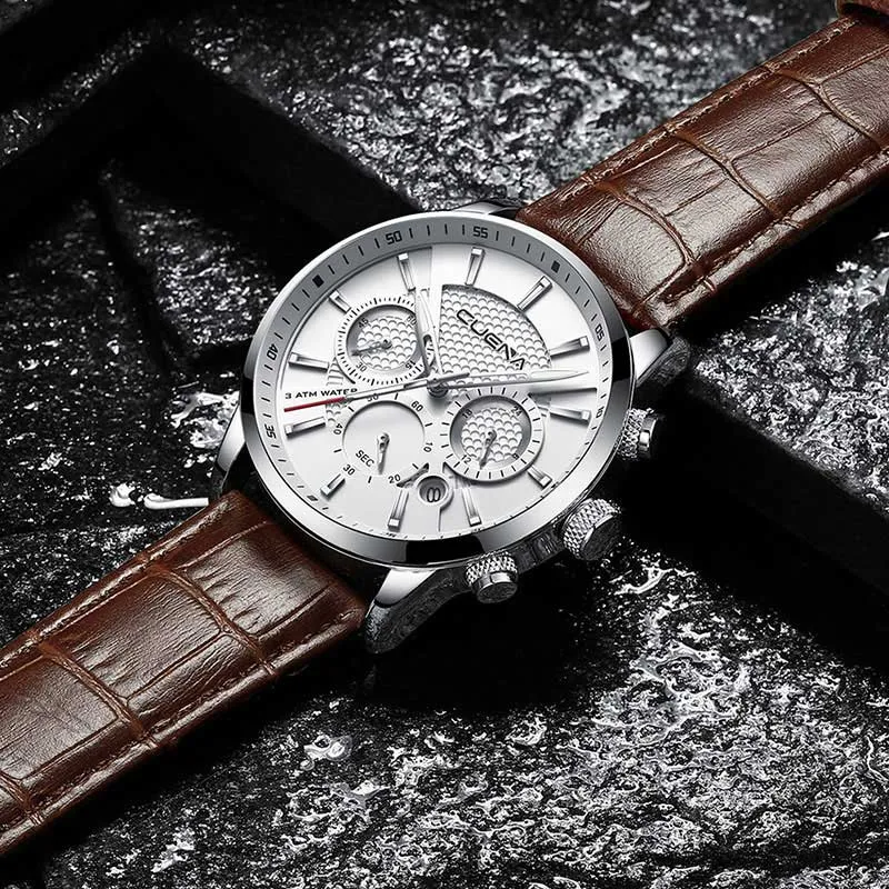 CUENA Genuine Leather 30M Waterproof Quartz Fashion Watch