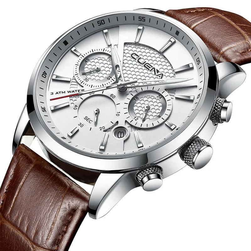 CUENA Genuine Leather 30M Waterproof Quartz Fashion Watch