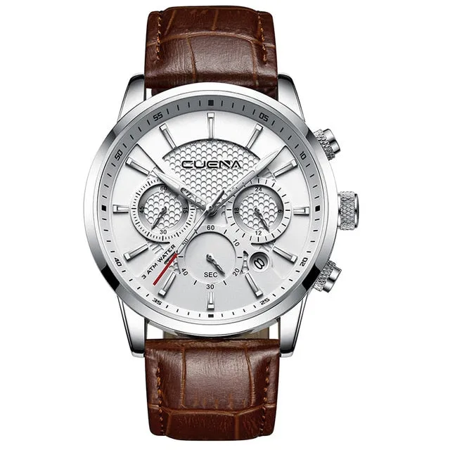 CUENA Genuine Leather 30M Waterproof Quartz Fashion Watch
