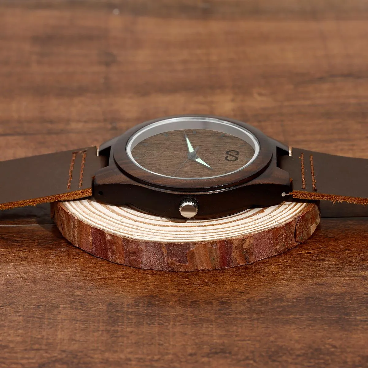 Custom Engraved Wooden Watch Leather Strap 45mm
