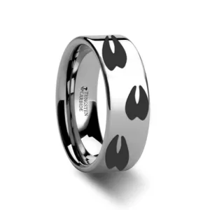 Deer Print Animal Track Engraved Flat Tungsten Couple Matching Wedding Ring