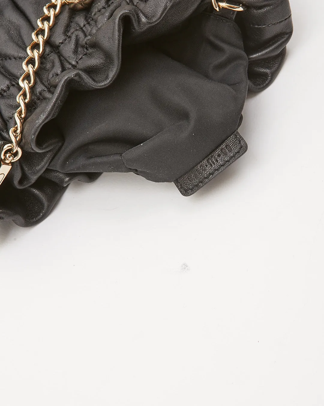 Dior Black Leather Cannage Pearl Detail Chain Small Bucket Crossbody Bag