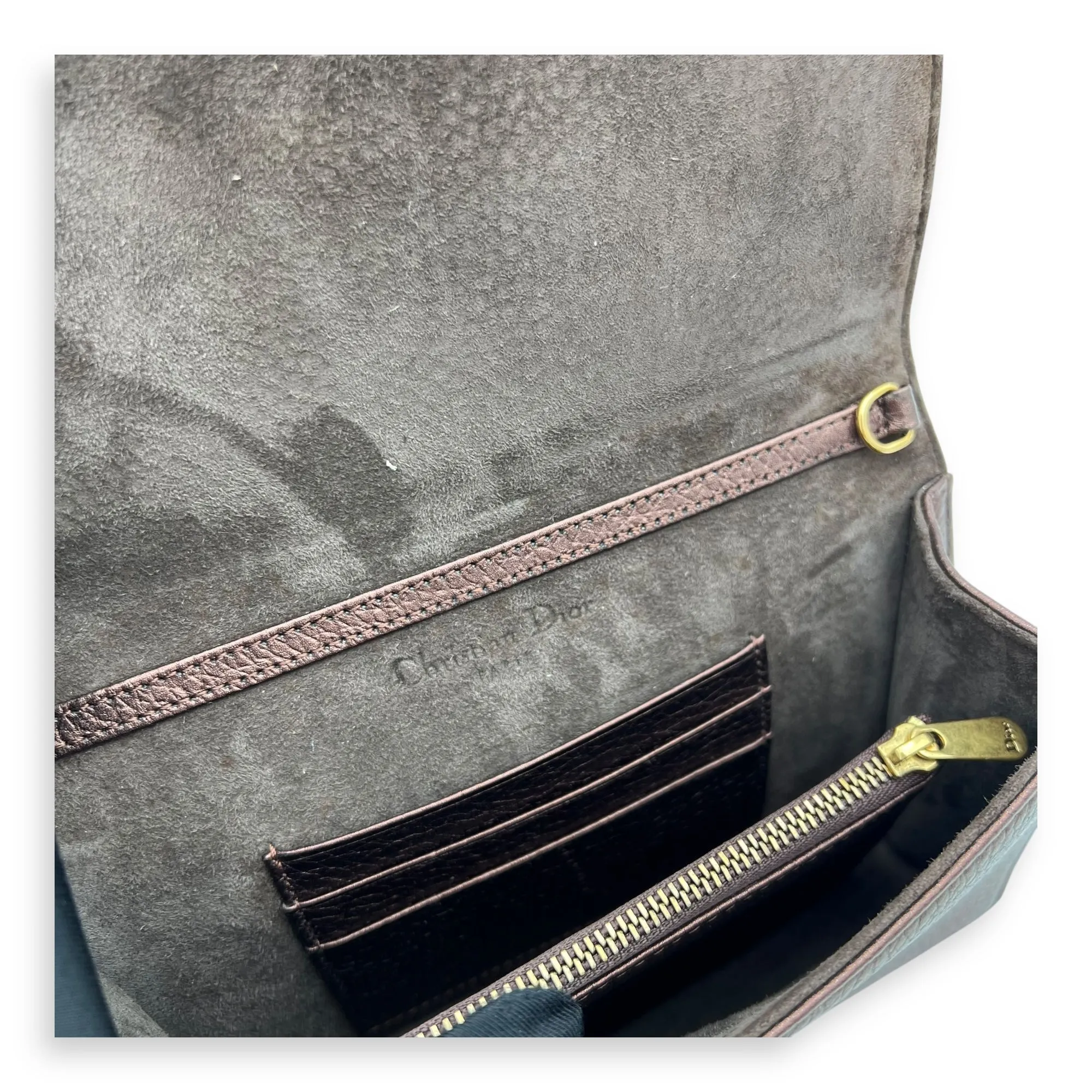 Diorama Metallic Bronze Wallet On Chain in Calfskin, Gold hardware