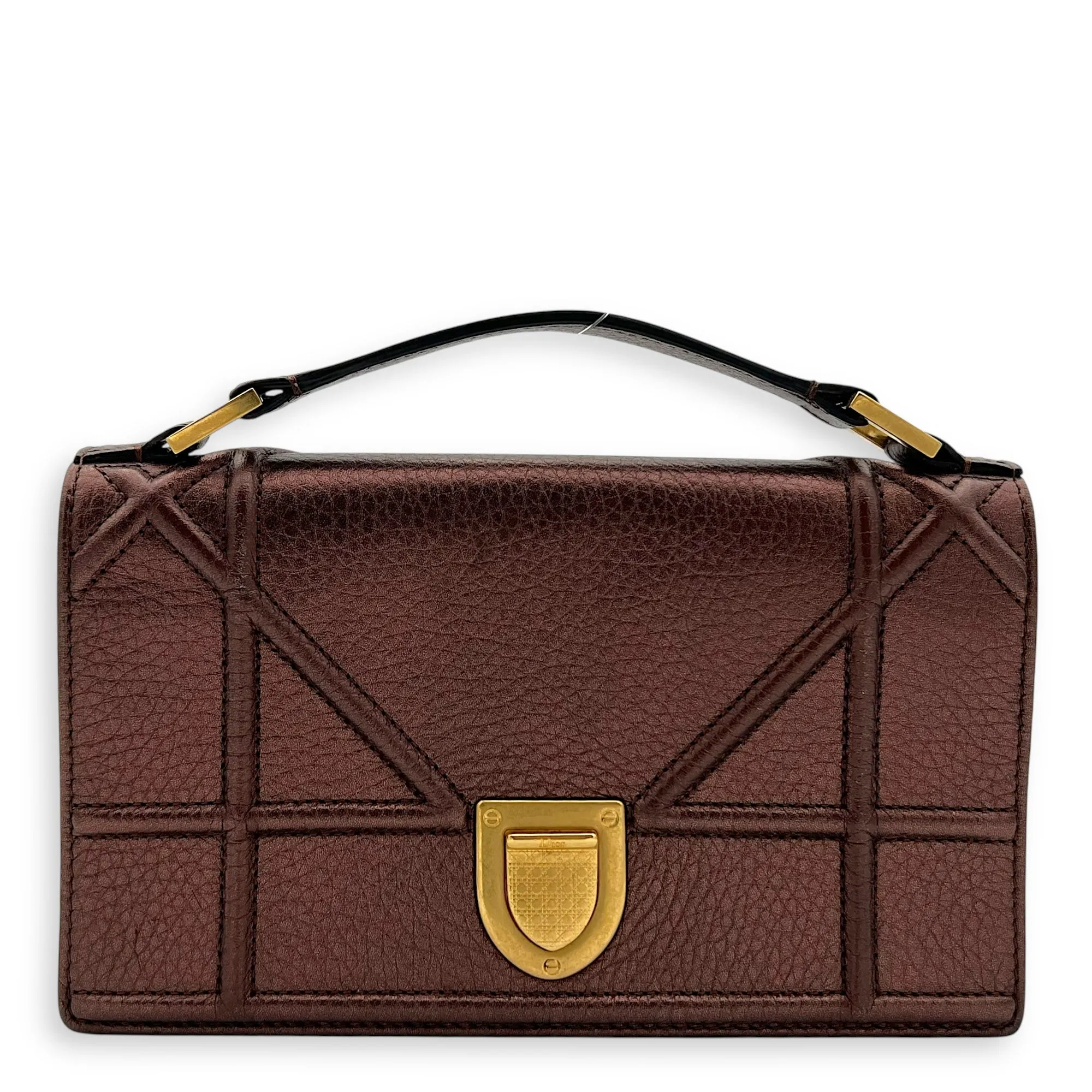 Diorama Metallic Bronze Wallet On Chain in Calfskin, Gold hardware