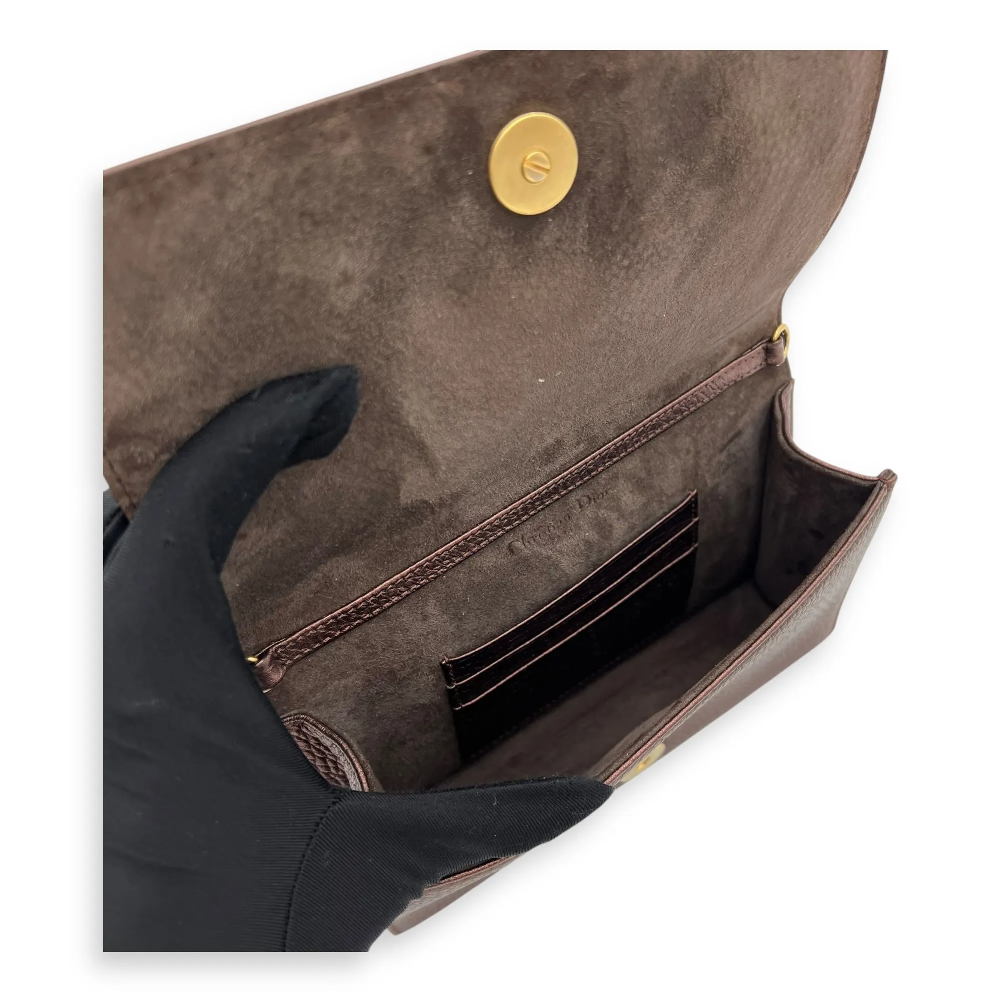 Diorama Metallic Bronze Wallet On Chain in Calfskin, Gold hardware