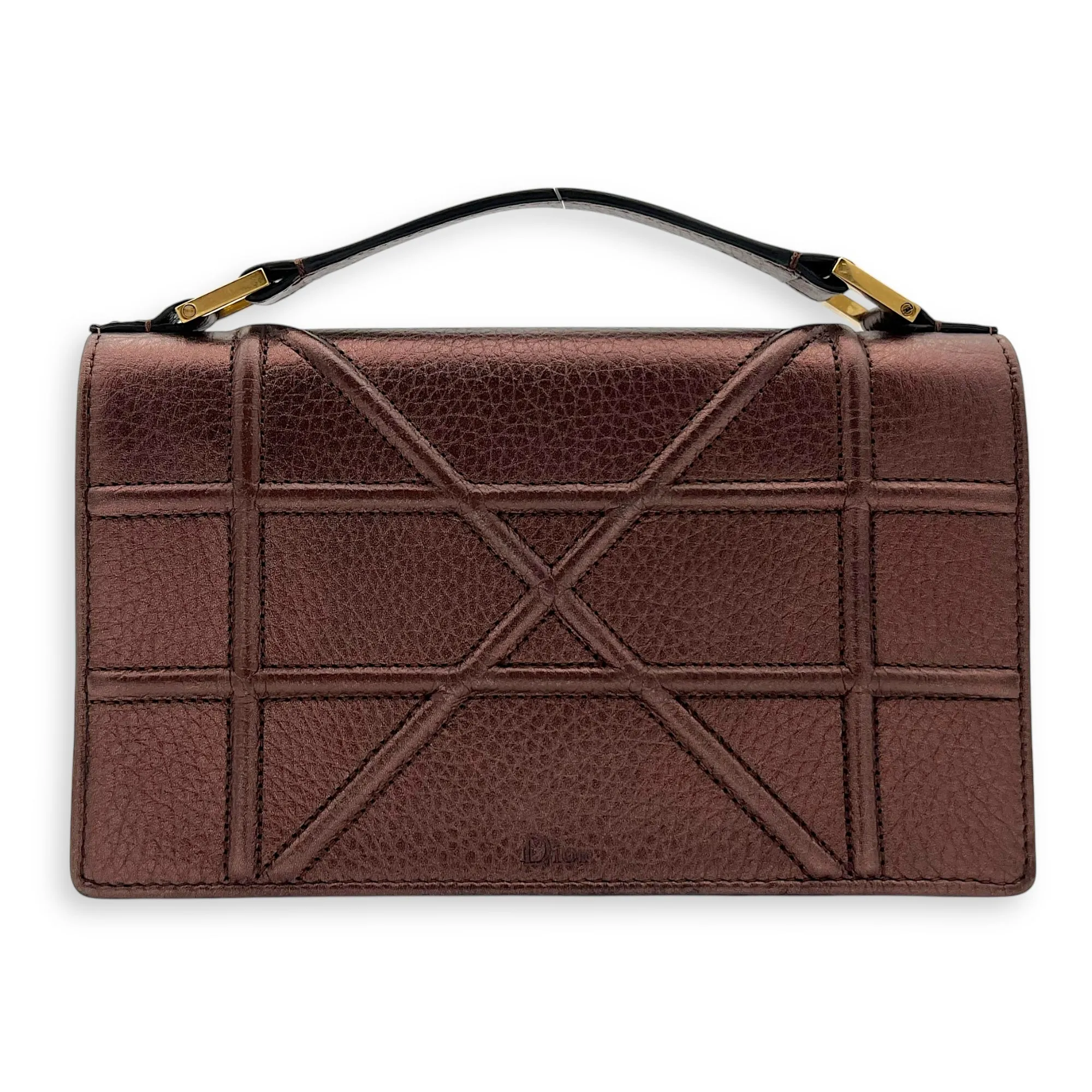Diorama Metallic Bronze Wallet On Chain in Calfskin, Gold hardware